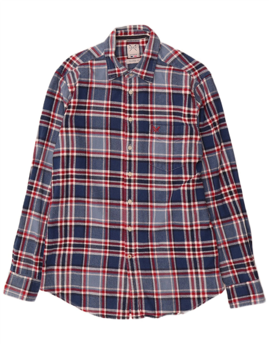 Crew Clothing Męska koszula flanelowa o dopasowanym kroju, bawełniana w średnią niebieską kratkę