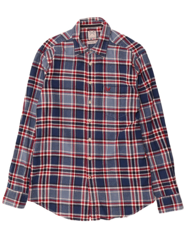 Crew Clothing Męska koszula flanelowa o dopasowanym kroju, bawełniana w średnią niebieską kratkę