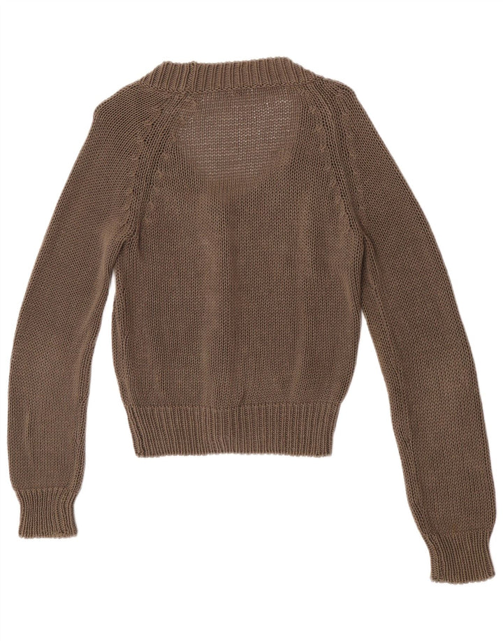 Sweter damski w stylu vintage, UK 12, średniobrązowy, bawełniany