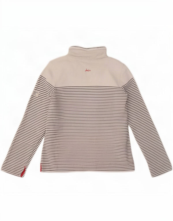 Joules Womens Button Neck Sweatshirt Jumper UK 8 Small White Striped Cotton