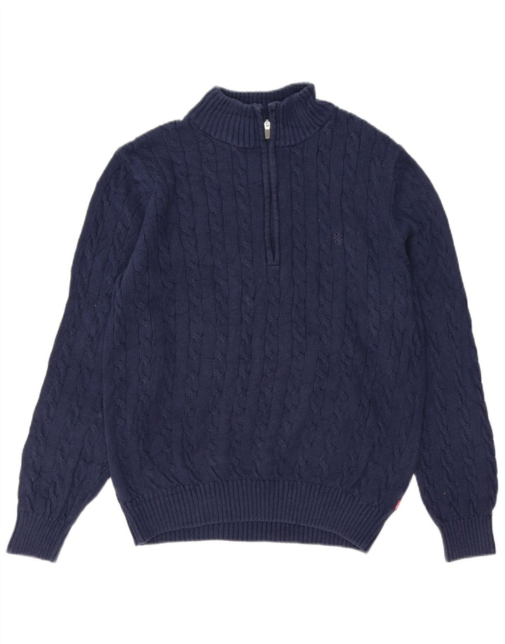 Izod Męski sweter z zamkiem błyskawicznym, średni granatowy, bawełniany