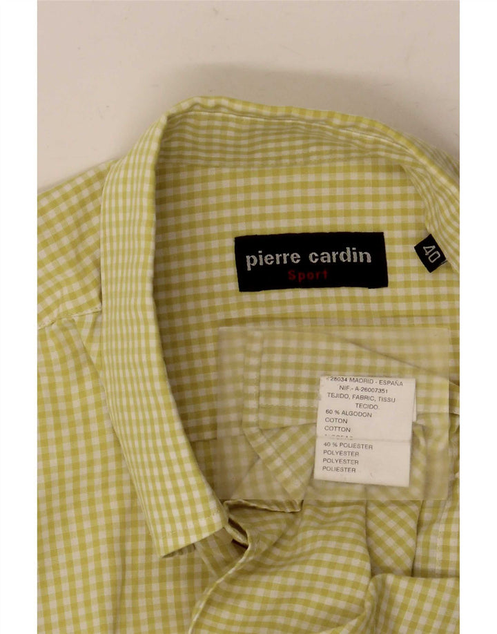 Męska koszula z krótkim rękawem Pierre Cardin, rozmiar 40, średnia żółta bawełna w kratkę