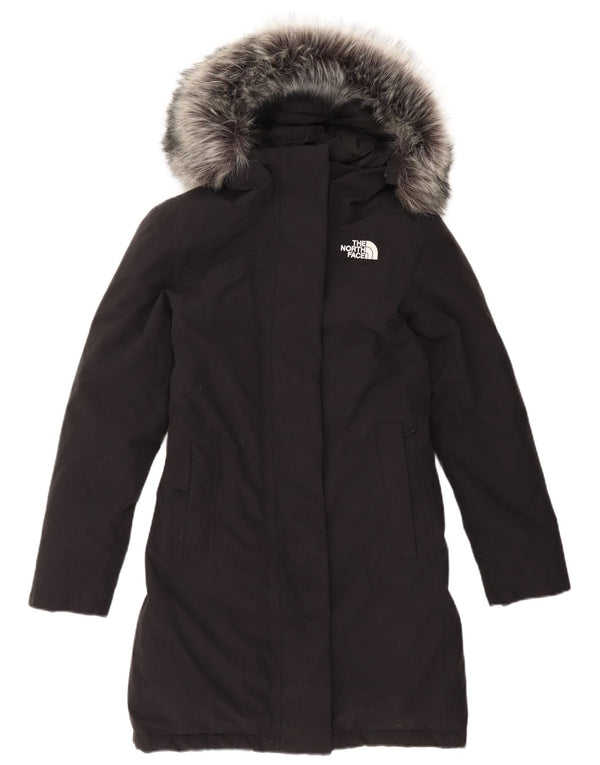 THE NORTH FACE Damski, oversize'owy, ocieplany płaszcz z kapturem UK 6 XS, czarny nylon