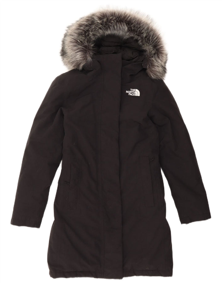 THE NORTH FACE Damski, oversize'owy, ocieplany płaszcz z kapturem UK 6 XS, czarny nylon