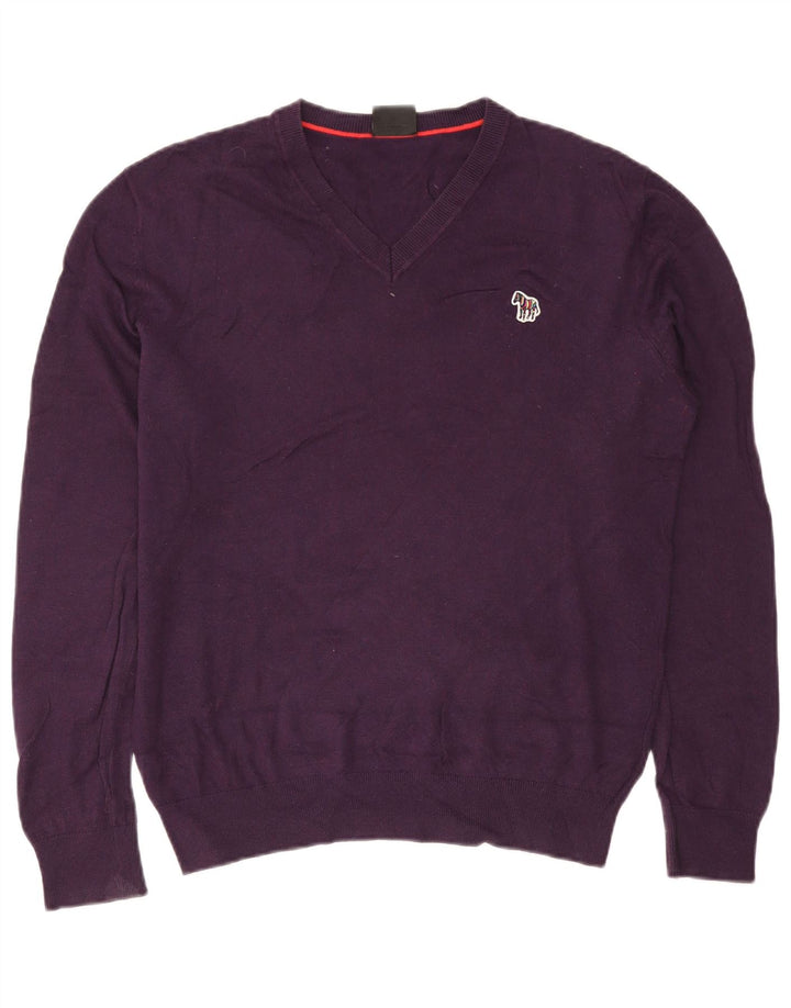 Męski sweter Paul Smith z dekoltem w kształcie litery V, średniofioletowy, bawełniany