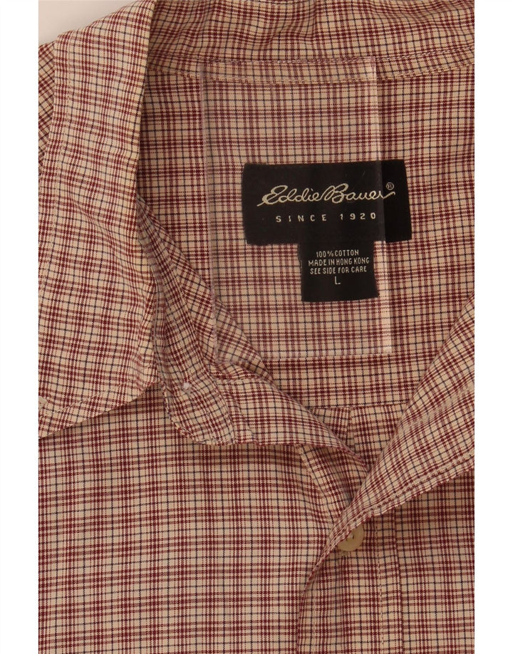 Koszula męska z krótkim rękawem EDDIE BAUER, duża, bawełniana w brązową kratę