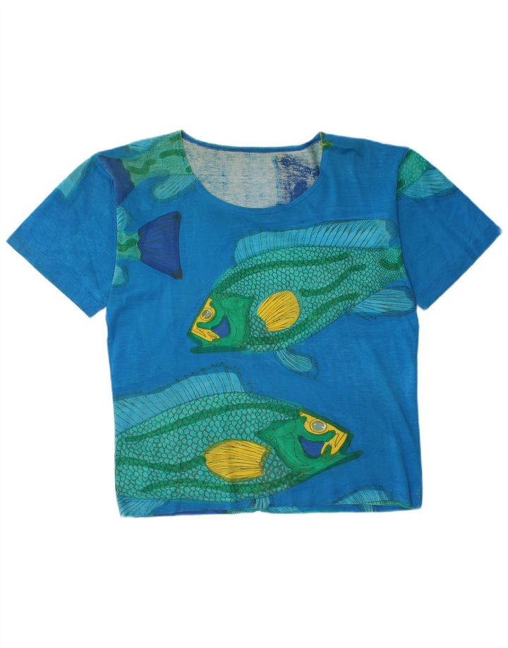 Damska koszulka z grafiką w stylu vintage Top UK 16, duża niebieska