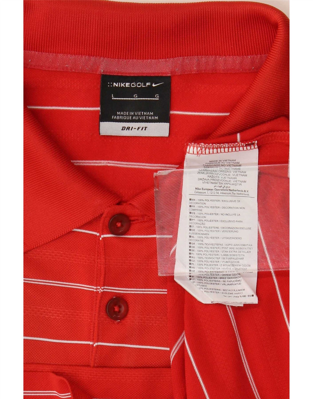 Męska koszulka polo Nike Dri Fit, duża, poliestrowa w czerwone paski