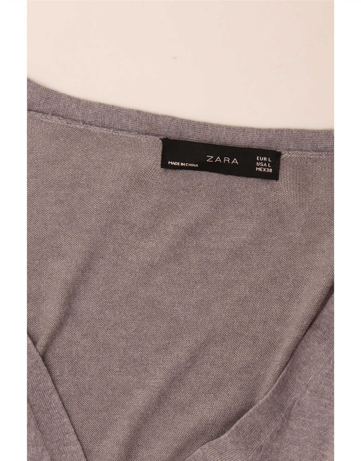 Sweter damski Zara z dekoltem w kształcie litery V, UK 14, duży, szary