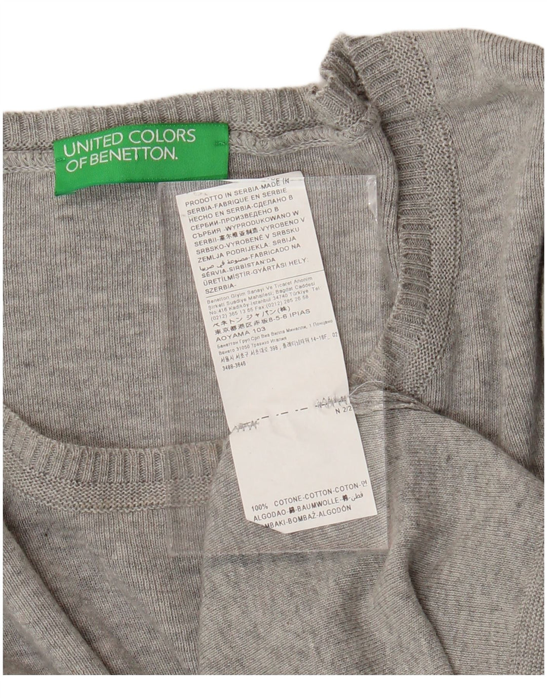 BENETTON Damski sweter z dekoltem w łódkę UK 10 Small, szary, bawełniany