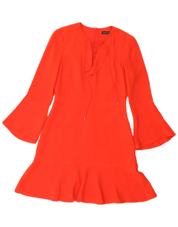 Karen Millen Damska sukienka o linii A z długim rękawem UK 10 Small Red Triacetate