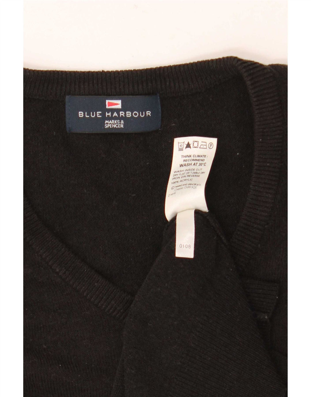 Męski sweter Marks & Spencer Blue Harbor z dekoltem w kształcie litery V, duży, czarny, akrylowy