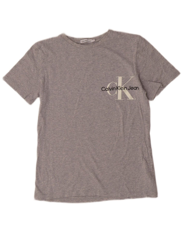 Chłopięcy T-shirt z grafiką Calvin Klein Jeans, 15-16 lat, szara bawełna w plamki