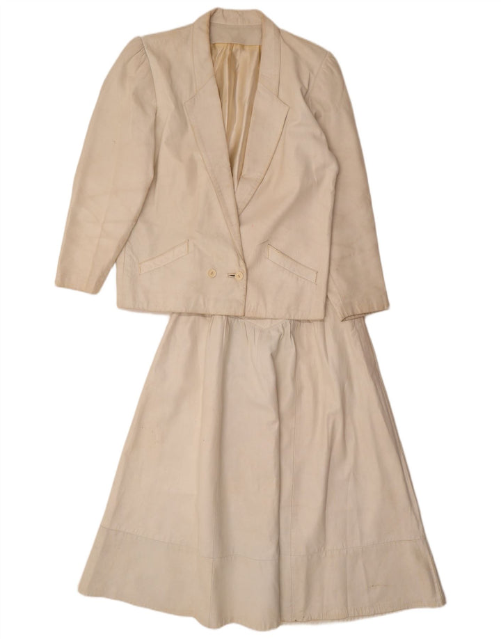 Vintage damski skórzany 2-częściowy zestaw spódnic UK 12 Medium W26 Off White