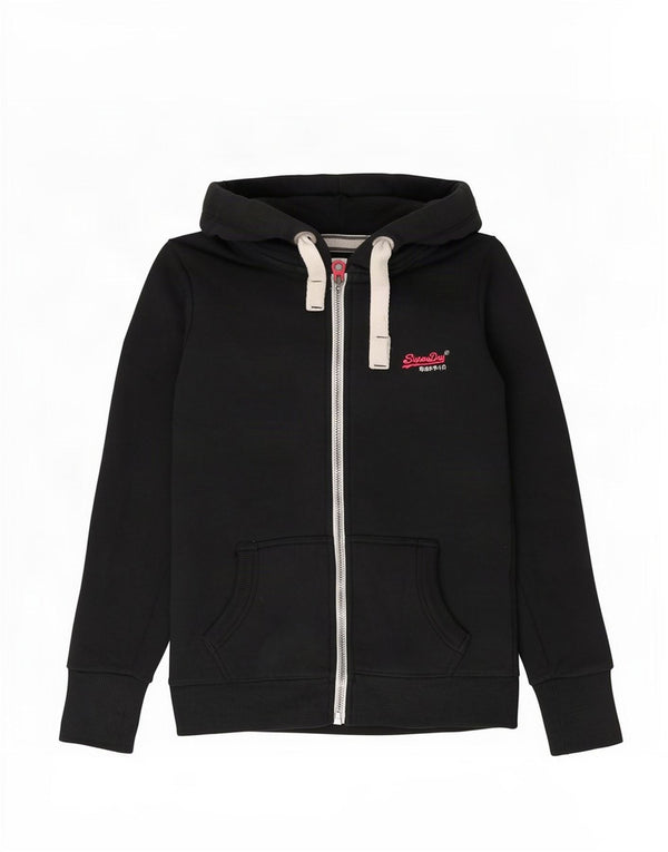 Damski sweter z kapturem i zamkiem Superdry UK 10, mały, czarny, bawełniany