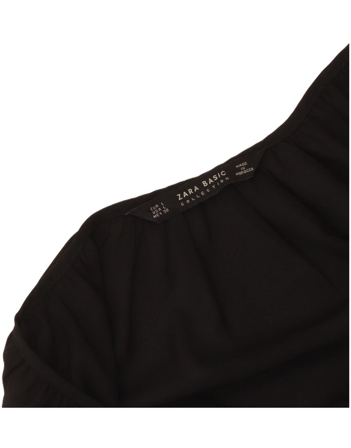 Damski top Zara Crop Oversize z odkrytymi ramionami UK 16, duży, czarny w kwiaty