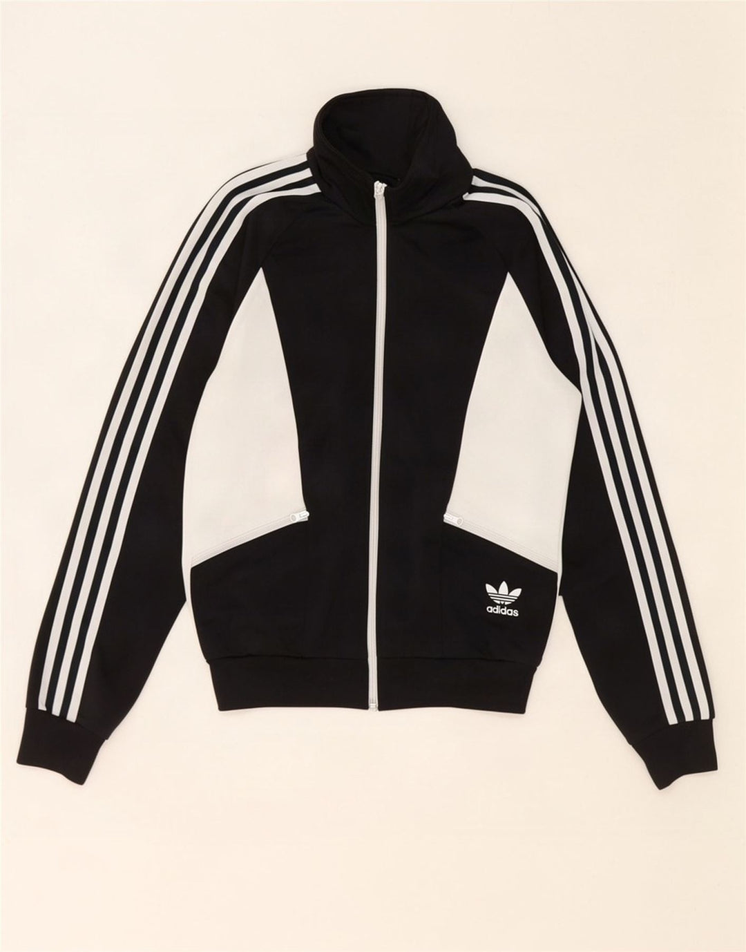 Damska kurtka dresowa Adidas UK 10, mała, czarna, z blokami kolorów, poliester