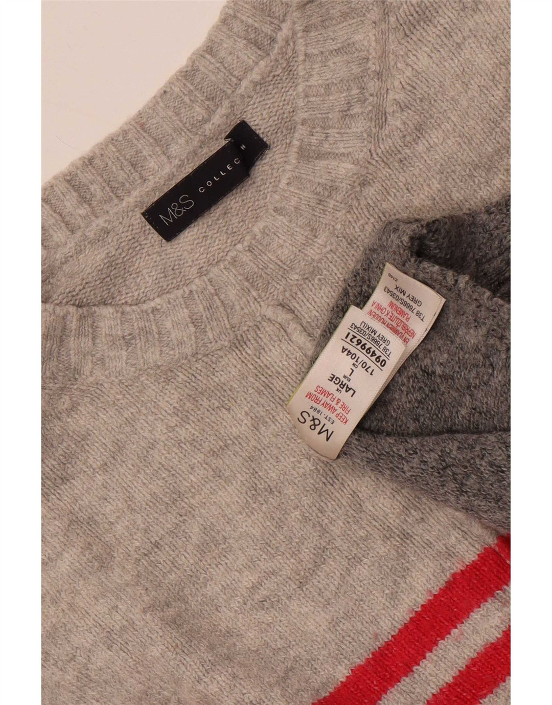 Marks & Spencer Damski sweter z okrągłym dekoltem, UK 16, duże, szare paski
