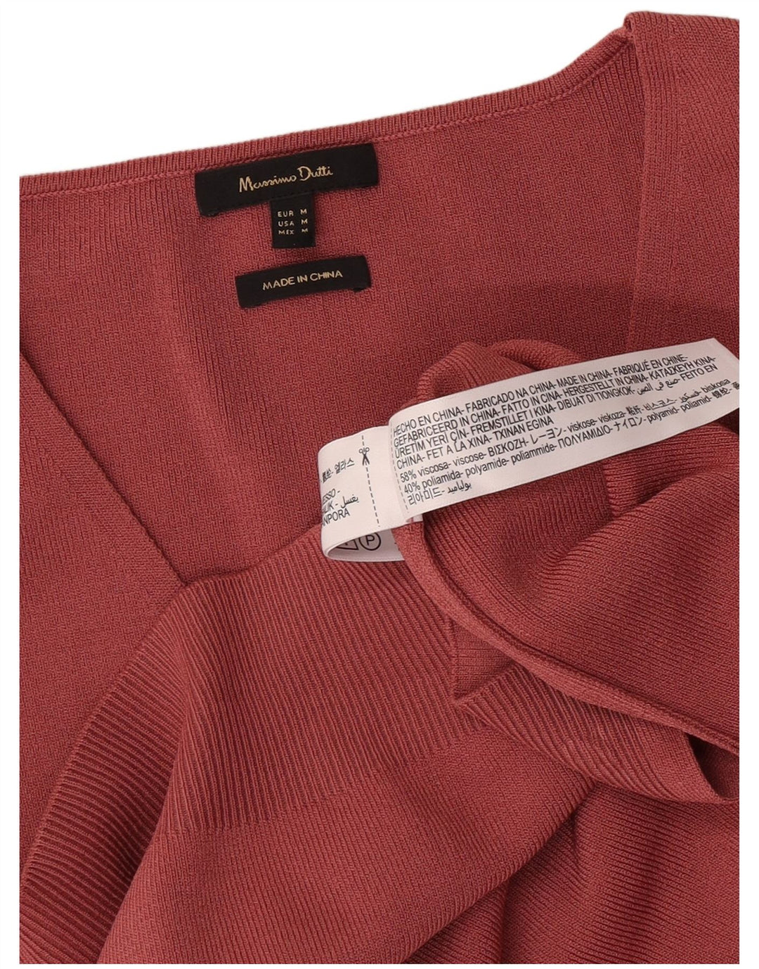 Męski sweter Massimo Dutti z krótkim rękawem i dekoltem w kształcie litery V, średni burgund