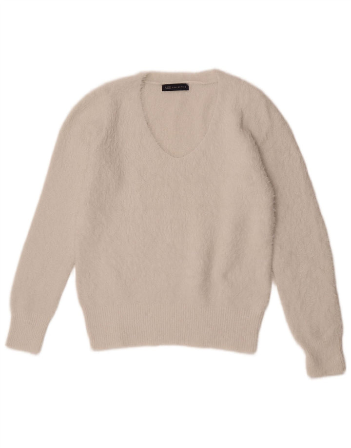 Marks & Spencer Damski sweter z dekoltem w kształcie litery V, UK 12, średni złamanej bieli