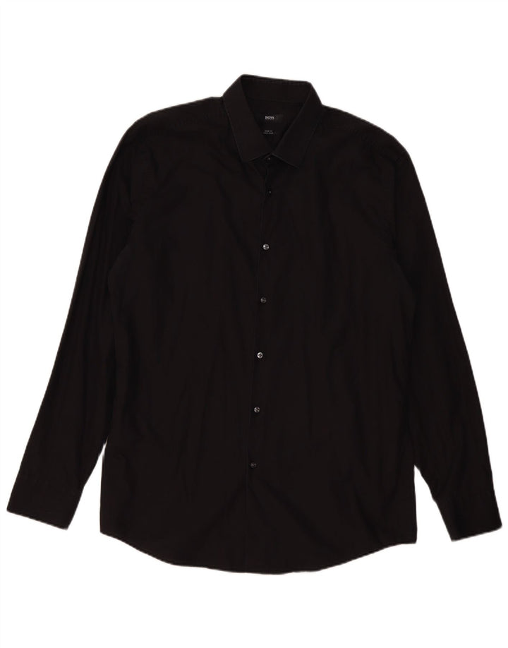 Męska koszula slim fit HUGO BOSS, rozmiar 43 17 XL, czarna bawełna