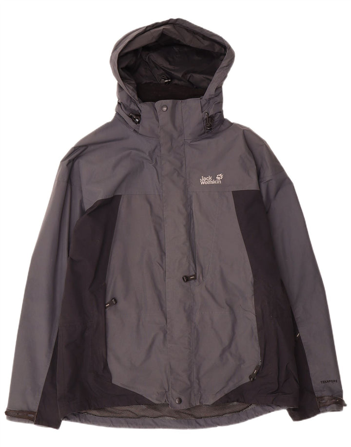 Męska kurtka przeciwdeszczowa Jack Wolfskin z kapturem UK 36/38 w kolorze średnioszarym