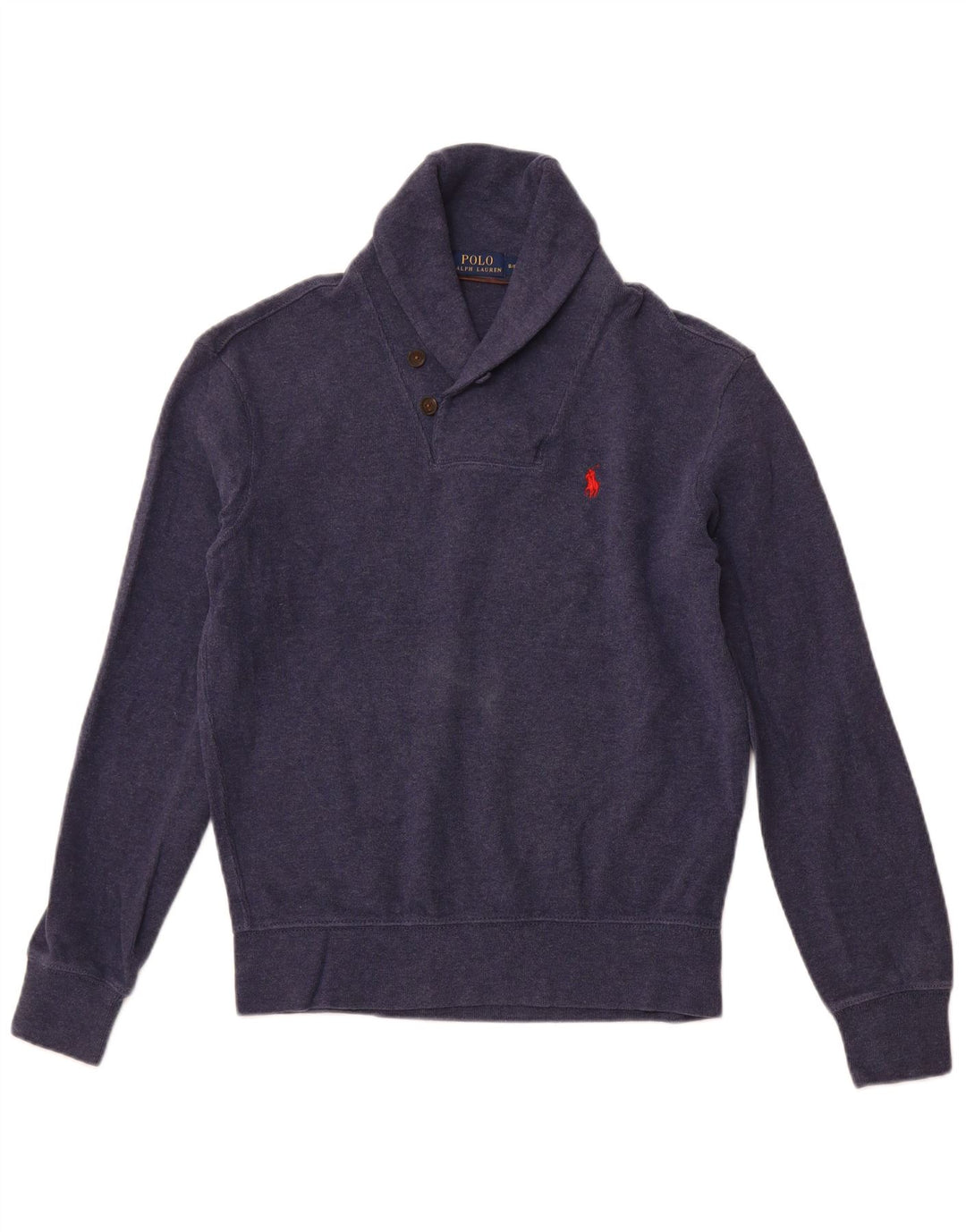 POLO RALPH LAUREN Męski sweter z szalowym dekoltem, mały, granatowy, bawełniany
