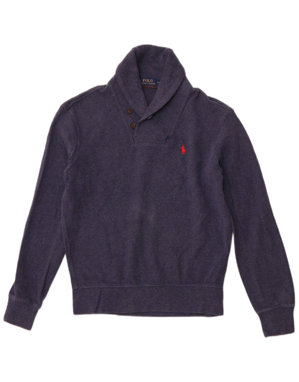 POLO RALPH LAUREN Męski sweter z szalowym dekoltem, mały, granatowy, bawełniany