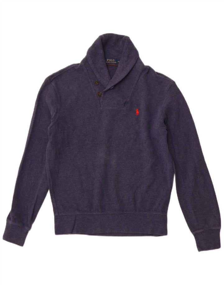 POLO RALPH LAUREN Męski sweter z szalowym dekoltem, mały, granatowy, bawełniany