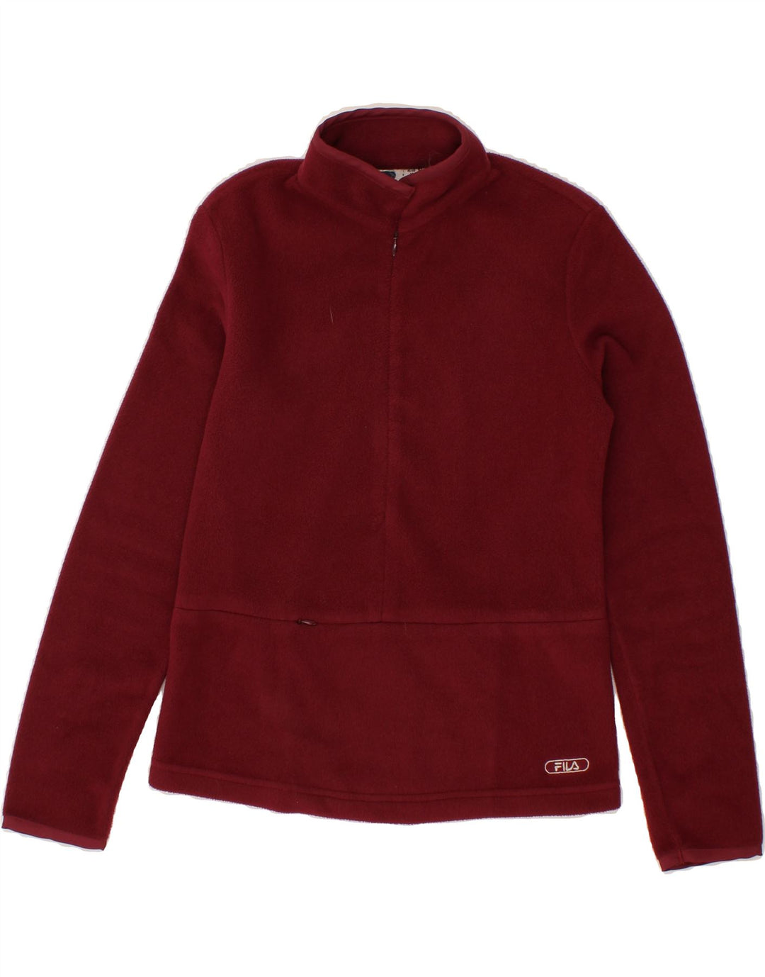 FILA Womens Zip Neck Fleece Jumper IT 40/42 Small Burgundy Polyester Vintage Fila and Second-Hand Fila from Messina Hembry 