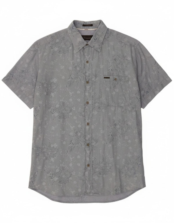 Marlboro Classics Męska koszula z krótkim rękawem 2XL Niebieska bawełniana w kwiaty