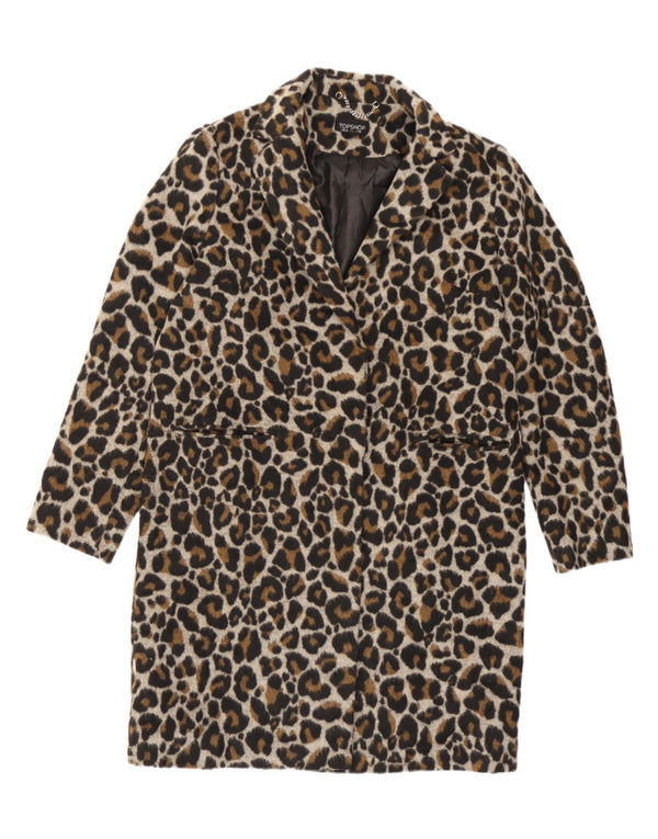 Topshop damski płaszcz oversize UK 10, mały, brązowy, poliester z nadrukiem zwierzęcym
