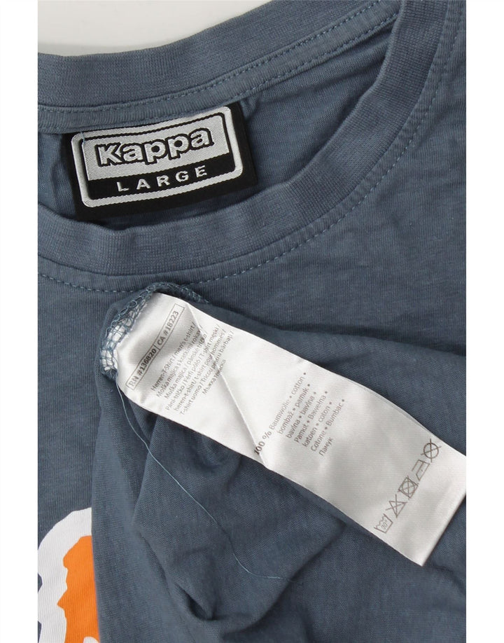 Męski T-shirt z grafiką Kappa, duży, niebieski, bawełniany