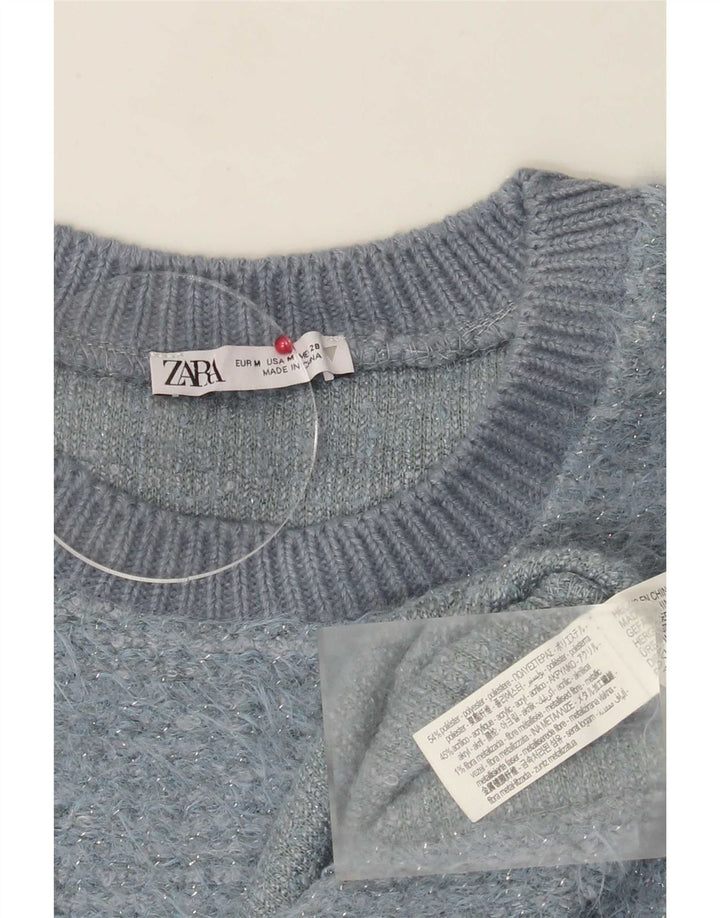 Damski sweter Zara z okrągłym dekoltem, UK 14, średni niebieski poliester