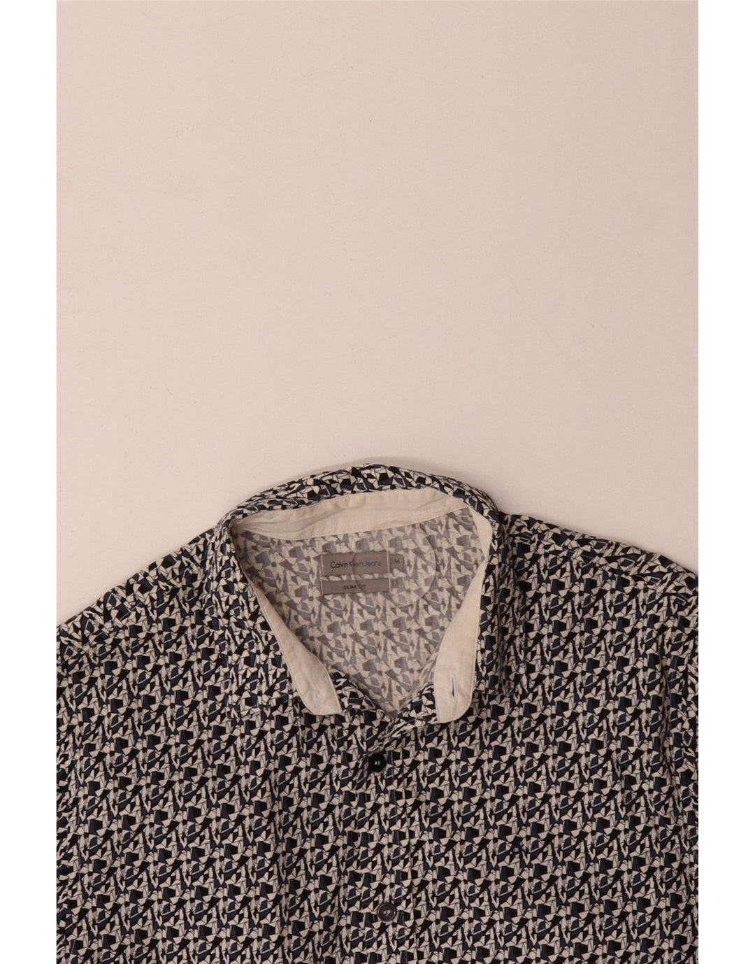 CALVIN KLEIN JEANS Męska koszula o dopasowanym kroju, średniej wielkości, czarna, z geometrycznej bawełny