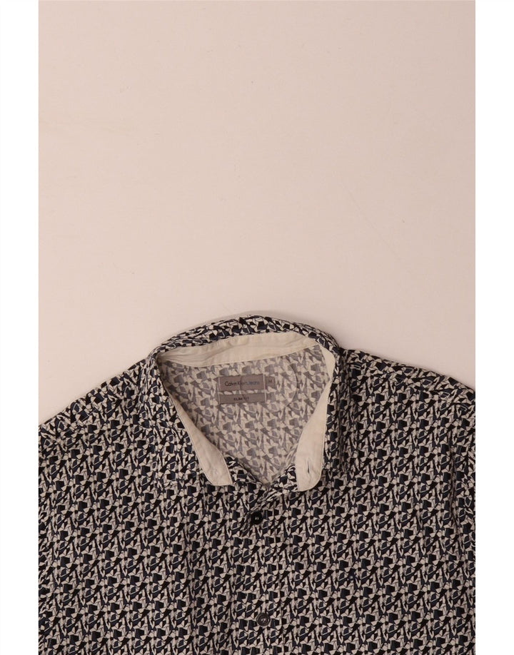 CALVIN KLEIN JEANS Męska koszula o dopasowanym kroju, średniej wielkości, czarna, z geometrycznej bawełny