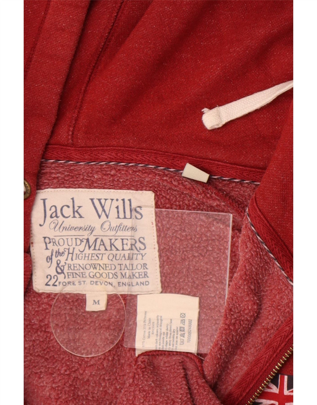 Męski sweter z kapturem i zamkiem błyskawicznym Jack Wills, średnioczerwony, bawełniany