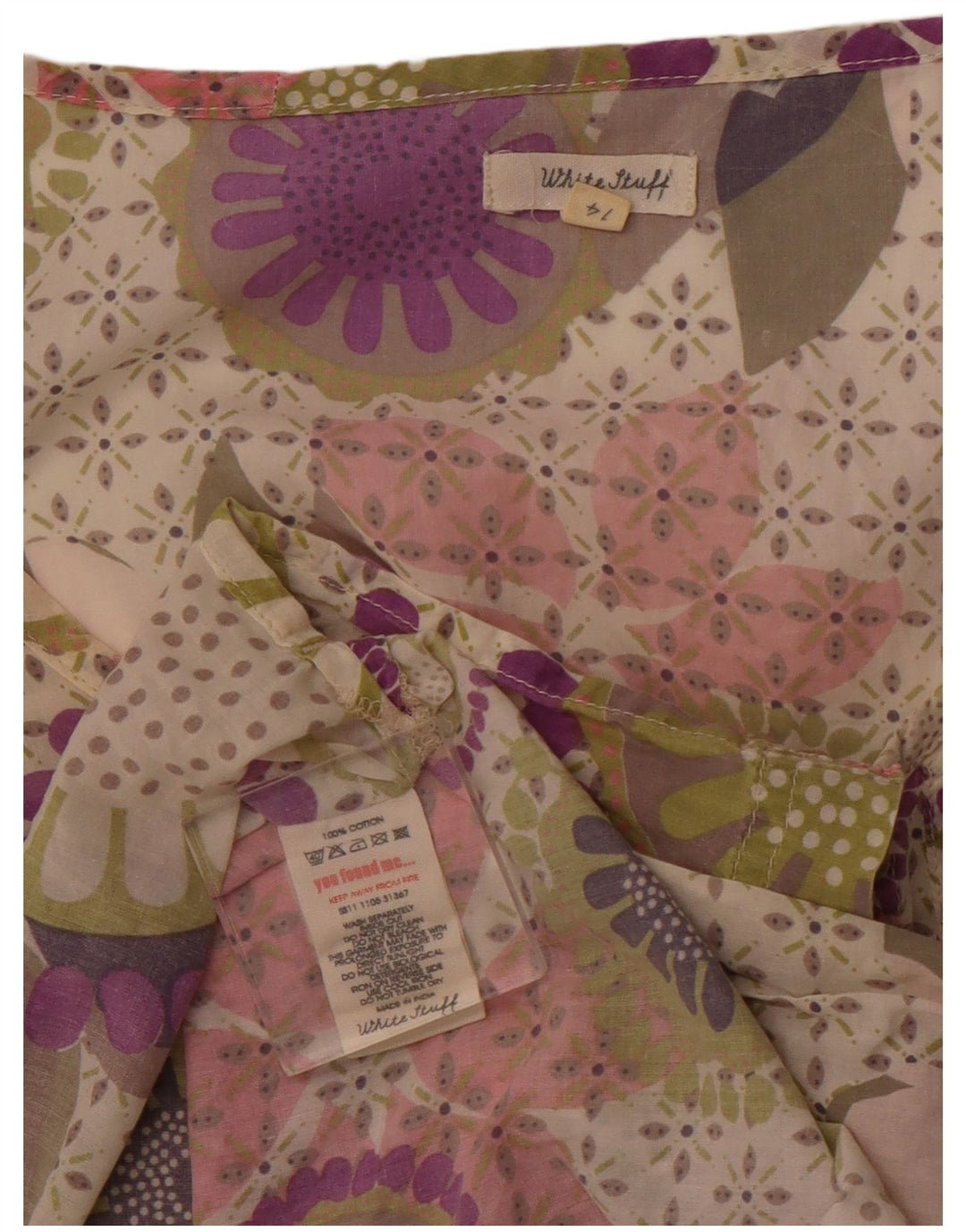 WHITE STUFF Damska sukienka podstawowa UK 14 Średni fiolet, bawełna w kwiaty