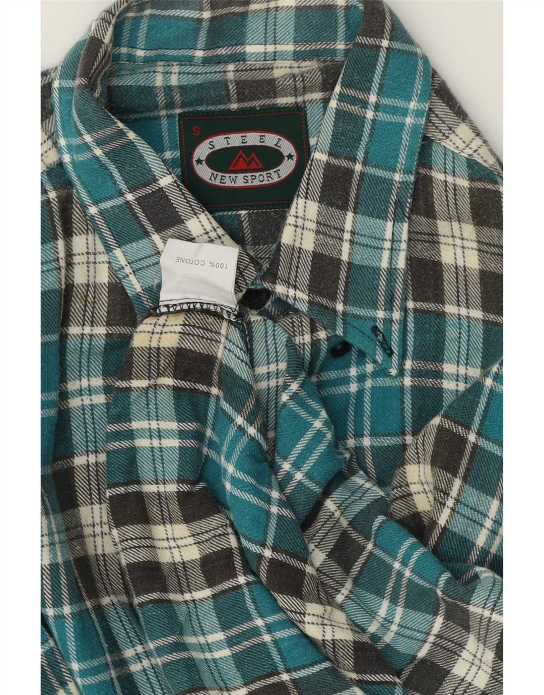 Vintage męska koszula flanelowa w małą niebieską kratkę, bawełniana