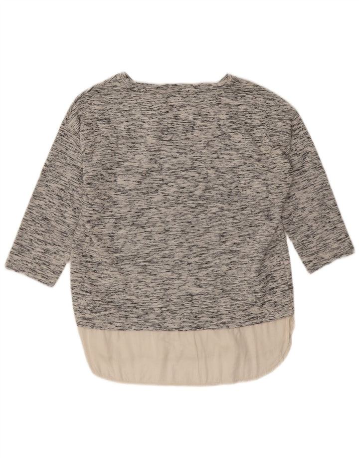 Marks & Spencer Damski top z rękawem 3/4, Wielka Brytania 14, duża, szara, plamista bawełna