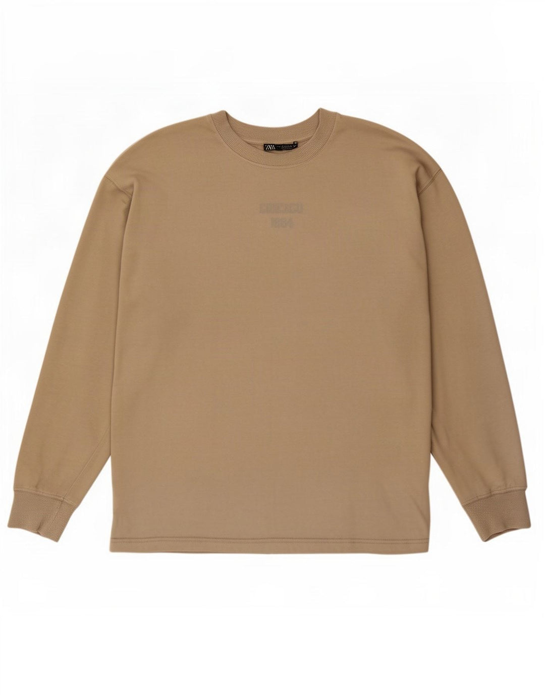 Damski top oversize Zara z długim rękawem, średnio beżowy, bawełniany