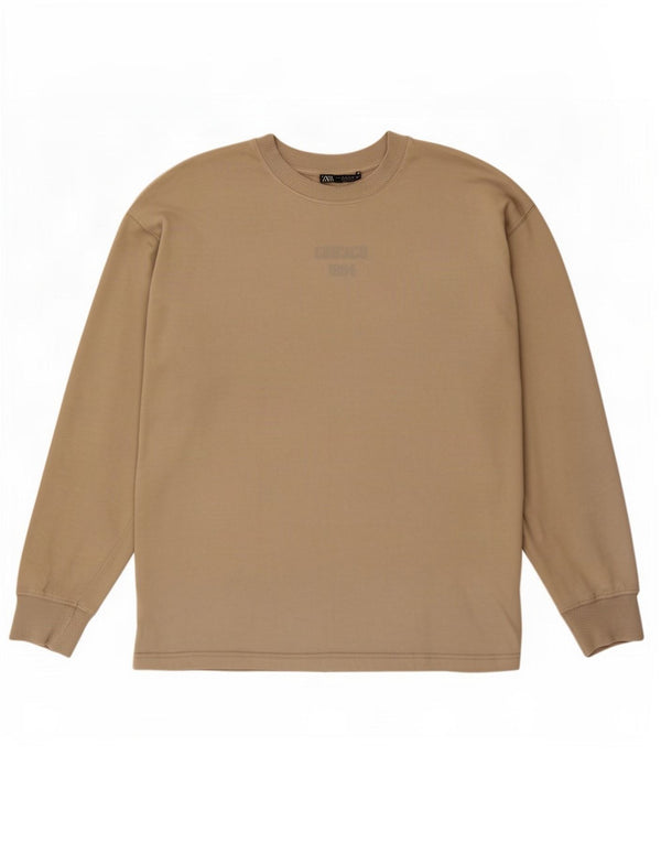 Damski top oversize Zara z długim rękawem, średnio beżowy, bawełniany