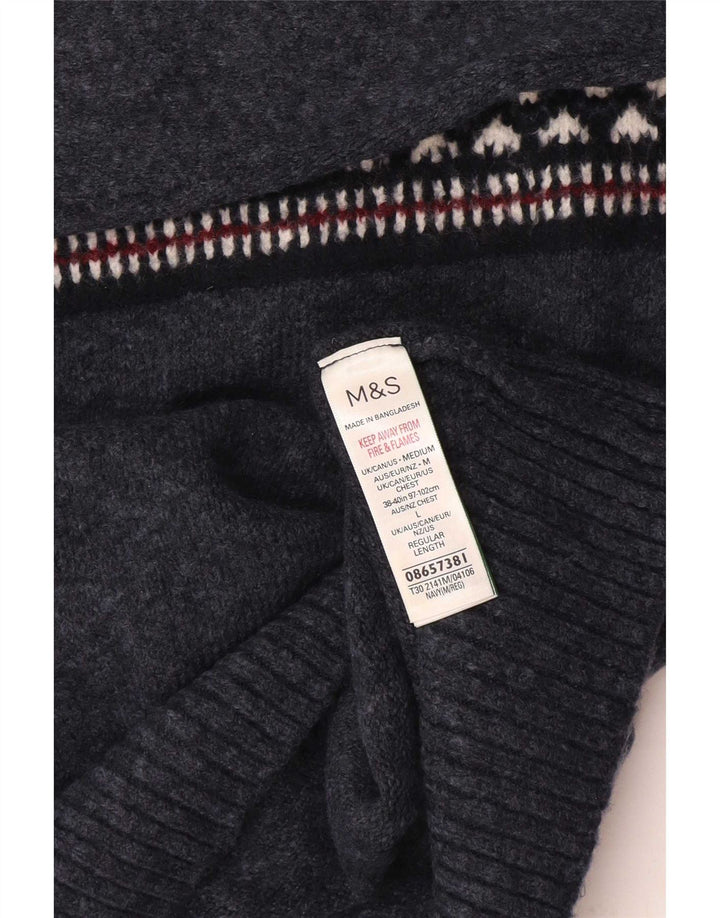 Marks & Spencer Męski sweter z golfem, duży, granatowy Fair Isle