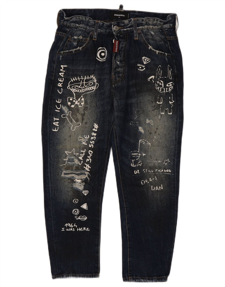 Dsquared2 Damskie jeansy przycięte z grafiką IT 44 Medium W34 L23 Granatowe