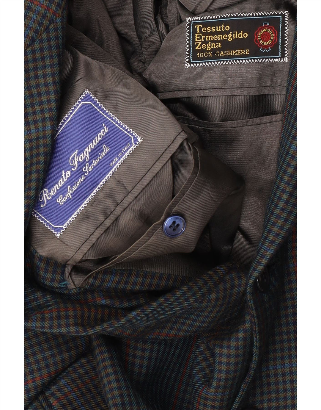 Męska marynarka zapinana na 3 guziki Ermenegildo Zegna UK 40 w dużą granatową kratkę