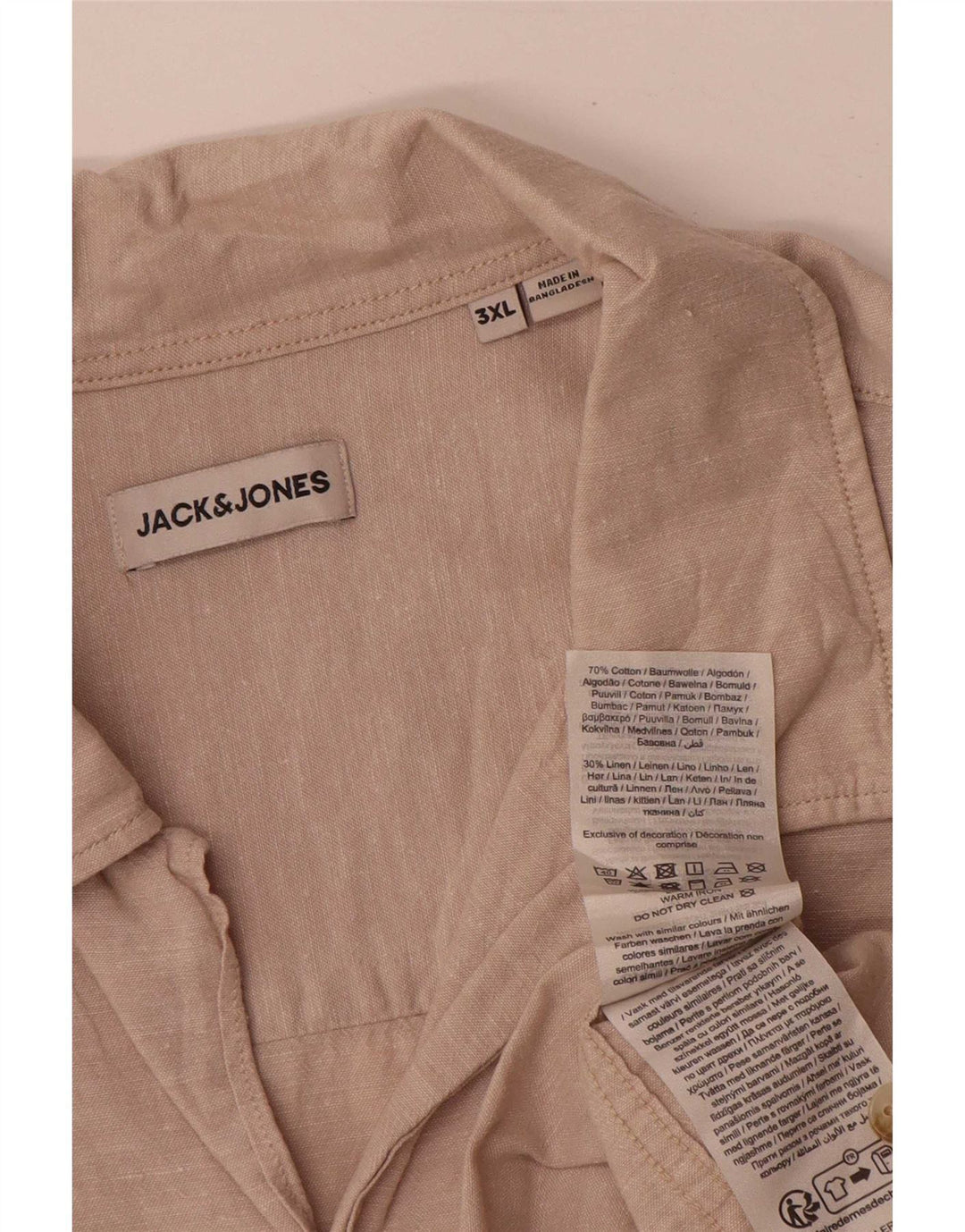 Koszula męska z krótkim rękawem Jack & Jones, 3XL, beżowa, bawełniana