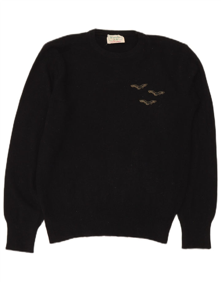 Damski sweter z okrągłym dekoltem Benetton IT 50 XL, czarna wełna