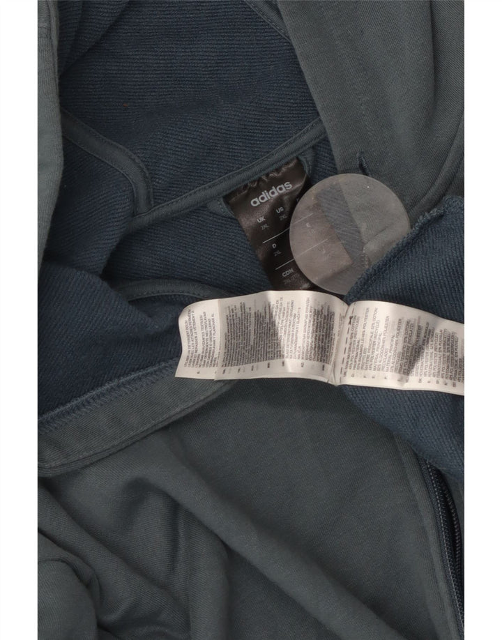 Męski sweter z kapturem i zamkiem błyskawicznym ADIDAS, 2XL, niebieska bawełna