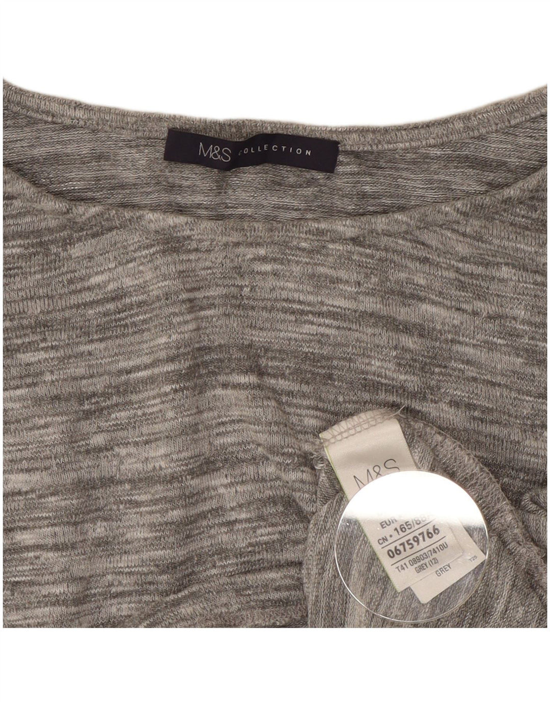 Marks & Spencer Damski top z rękawem 3/4, UK 12, średnioszary, nakrapiany wiskoza