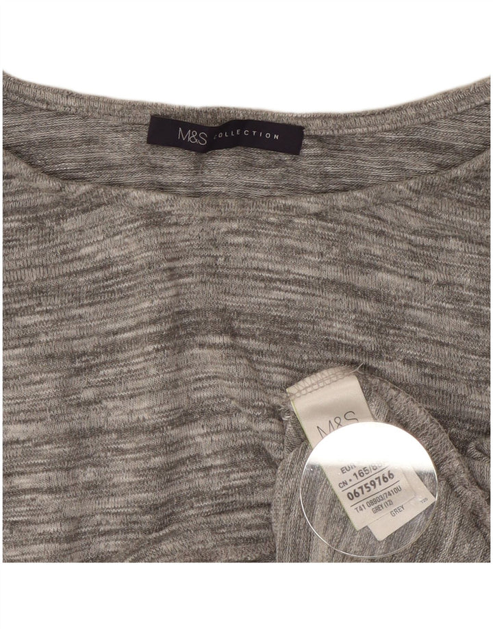 Marks & Spencer Damski top z rękawem 3/4, UK 12, średnioszary, nakrapiany wiskoza